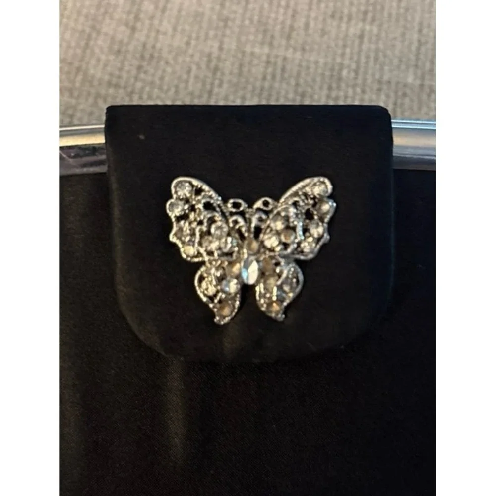 TOVA‎ Beverly Hills Black Satin Evening Clutch Purse Rhinestone Butterfly